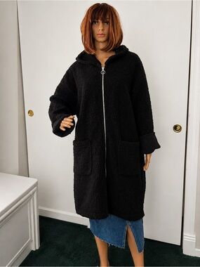 Plush Teddy Black Knit Hooded Coat